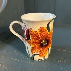 Stethcol Gracie Bone China Floral Mug - Orange and White (Tulips)